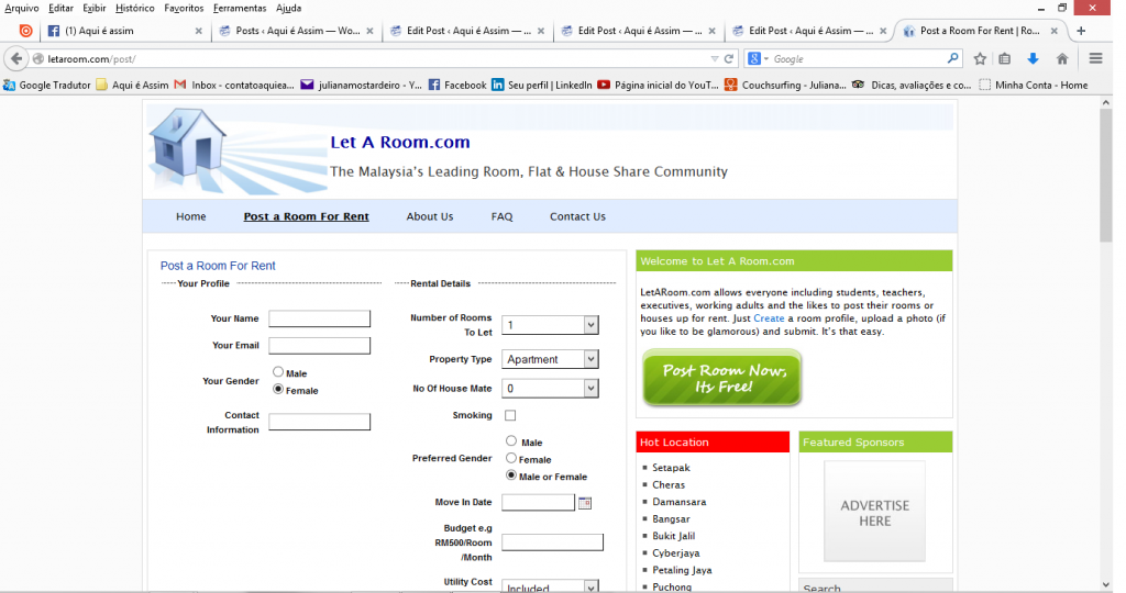 Quer alugar um quarto na Malásia? Comece aqui no http://letaroom.com